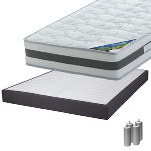 SEYCHELLES - Pack Matelas 140x190 + Sommier Tapissier Démontable 2x20 Lattes Anthracites + Pieds Argent 15cm