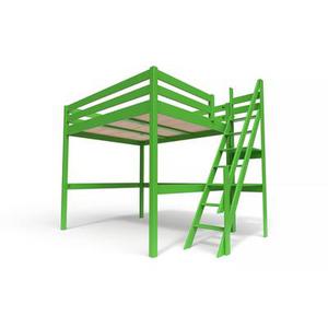 Lit Mezzanine bois avec escalier de meunier Sylvia 160x200 Vert