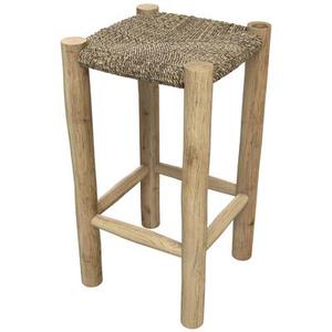 Tabouret de bar mi-hauteur 65 cm en jonc de mer et teck