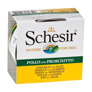 Pâtée pour chien schesir en gelée - boîte 150 g filets de poulet avec jambon
