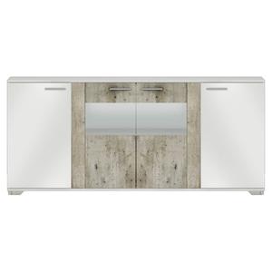 LYNDA - Buffet 4 Portes Laqué Blanc et Gris Béton