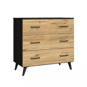 LUCOS - Commode 3 Tiroirs Effet Bois Naturel et Noir
