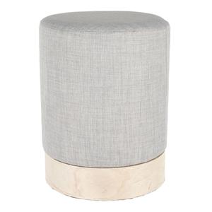 Tobias - pouf tissu gris clair et base aspect bois