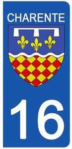 2 stickers pour plaque d'immatriculation Auto, 16 blason Charente
