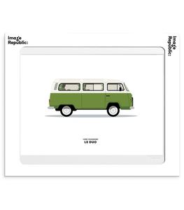 Image Republic - Affiche Le Duo Voiture Combi Volkswagen Verte 30 x 40 cm - Blanc