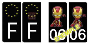 Set de 4 stickers NOIR pour plaque d'immatriculation, Ironman, avec Votre N° de département