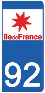 2 stickers pour plaque d'immatriculation Auto, 92 Hauts de Seine