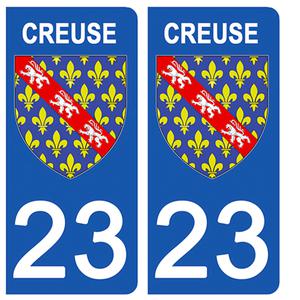 2 stickers pour plaque d'immatriculation Auto, 23 blason de la Creuse