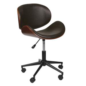 ROKIA - Chaise de Bureau Simili Noir Marbré et Contreplaqué Marron