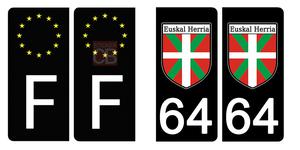 Set de 4 stickers NOIR pour plaque d'immatriculation, 64 EUSKAL HERRIA