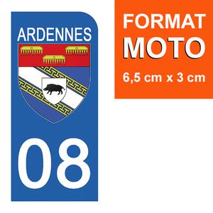 1 sticker pour plaque d'immatriculation MOTO , 08 ARDENNES
