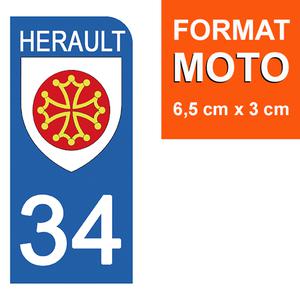 1 sticker pour plaque d'immatriculation MOTO , 34 HERAULT
