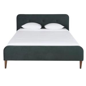 Lit vintage 160x200 avec sommier à lattes en velours vert foncé, OEKO-TEX