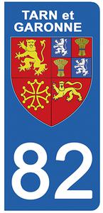 2 stickers pour plaque d'immatriculation Auto, 82 blason du Tarn et Garonne
