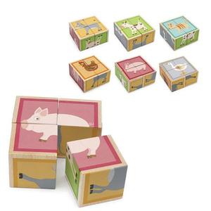 4 Cubes Puzzles Animaux de la Ferme Scratch - Jouets en Bois