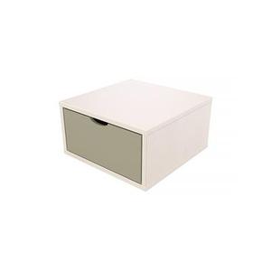 Cube de rangement bois 50x50 cm + tiroir - Blanc/Moka