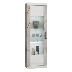 EROS - Vitrine 1 Porte Blanc Eclairage Led intégré avec Décor Latéral Aspect Marbre