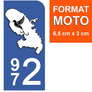 1 sticker pour plaque d'immatriculation MOTO, 972 carte de la Martinique