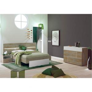 NINO LIGHT - Lit 160x200cm avec Leds et Chevets à Poser + Commode