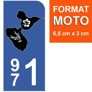1 sticker pour plaque d'immatriculation MOTO, 971 carte de la Guadeloupe