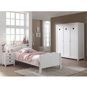MILADY - Lit 90x200cm avec Sommier + Chevet + Armoire 3P