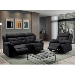 FABARES - Canapé 3 Places + Fauteuil Relax Manuel Gris