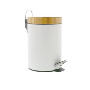 POUBELLE À PÉDALE BLANCHE EN MÉTAL ET BAMBOU