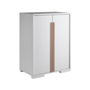 NASH WHITE - Armoire Basse 2 Portes Blanc et Bois