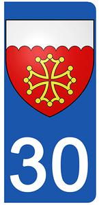 2 stickers pour plaque d'immatriculation Auto, 30, Blason du Gard