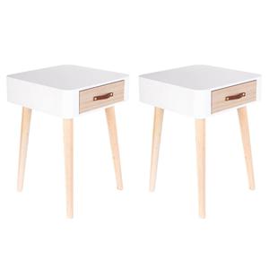 Carel - lot de 2 chevets carrés 1 tiroir blanc et bois