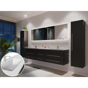 Ensemble meuble de SDB Leon 200 4 pièce en noir satiné avec miroir LED