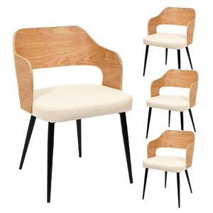 KILPA - Lot de 4 Fauteuils Bois et Métal Assise en Tissu Bouclettes