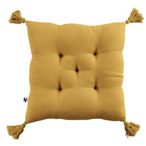 OUREA - Coussin Capitonné 40x40cm avec Pompons Gaze de Coton Safran