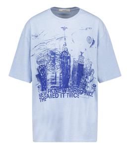 6397 - Femme - S - Tee-Shirt à rayures NY Big T Bleu et Blanc - Bleu