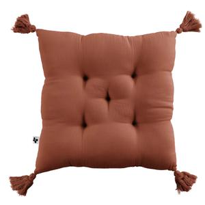 OUREA - Coussin Capitonné 40x40cm avec Pompons Gaze de Coton Terracotta