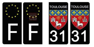 Set de 4 stickers NOIR pour plaque d'immatriculation, 31 TOULOUSE
