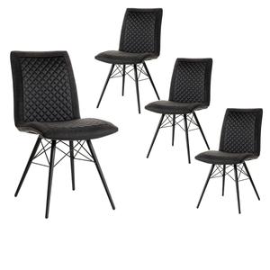 Marty - lot de 4 chaises tissu noir simili cuir anthracite