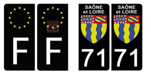 Set de 4 stickers NOIR pour plaque d'immatriculation, 71 SAÔNE et LOIRE