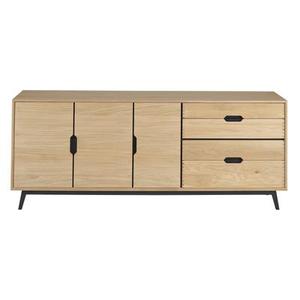 Buffet bas nordique en bois de chêne naturel 3 portes + 4 tiroirs L200