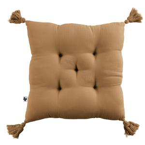 OUREA - Coussin Capitonné 40x40cm avec Pompons Gaze de Coton Camel