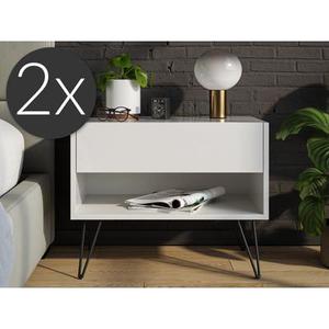 2x Table de nuit debout Dion 60cm SoftClose tiroir blanc