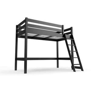 Lit mi-hauteur 90x200 bois ABC avec échelle inclinée 90x200 Noir