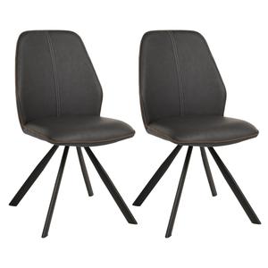 Pona - lot de 2 chaises simili cuir gris tissu marron