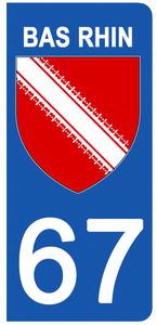 2 stickers pour plaque d'immatriculation Auto, 67 blason du Bas Rhin