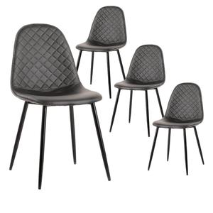 Lola - lot de 4 chaises simili cuir gris surpiqures carreaux