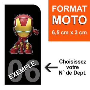 1 sticker pour plaque d'immatriculation MOTO, Bleu ou Noir, IRONMAN, avec votre N° de département