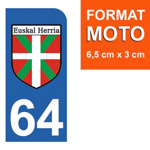 1 sticker pour plaque d'immatriculation MOTO, 64 PYRENEES ATLANTIQUES, Pays Basque, ikurrina