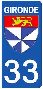 2 stickers pour plaque d'immatriculation Auto, 33 blason de la Gironde