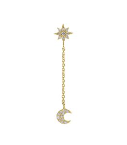 Feidt Paris - Femme - Boucle d'oreille pendante étoile et lune à diamants - Doré