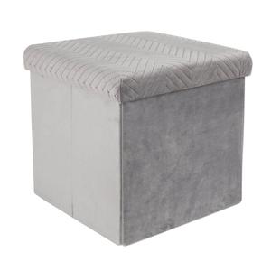 FLOY - Coffre Pouf Pliable Velours Gris Clair